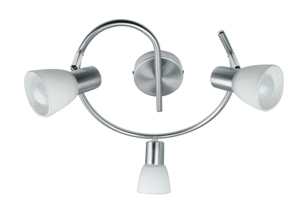 Spot in metallo con punti luce orientabili finitura in nikel spazzolato e diffusori in vetro bianco lampade E14 non incluse - immagine 4
